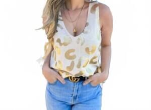 NEW AMOLI leopard knit scoop neck tank top in cream